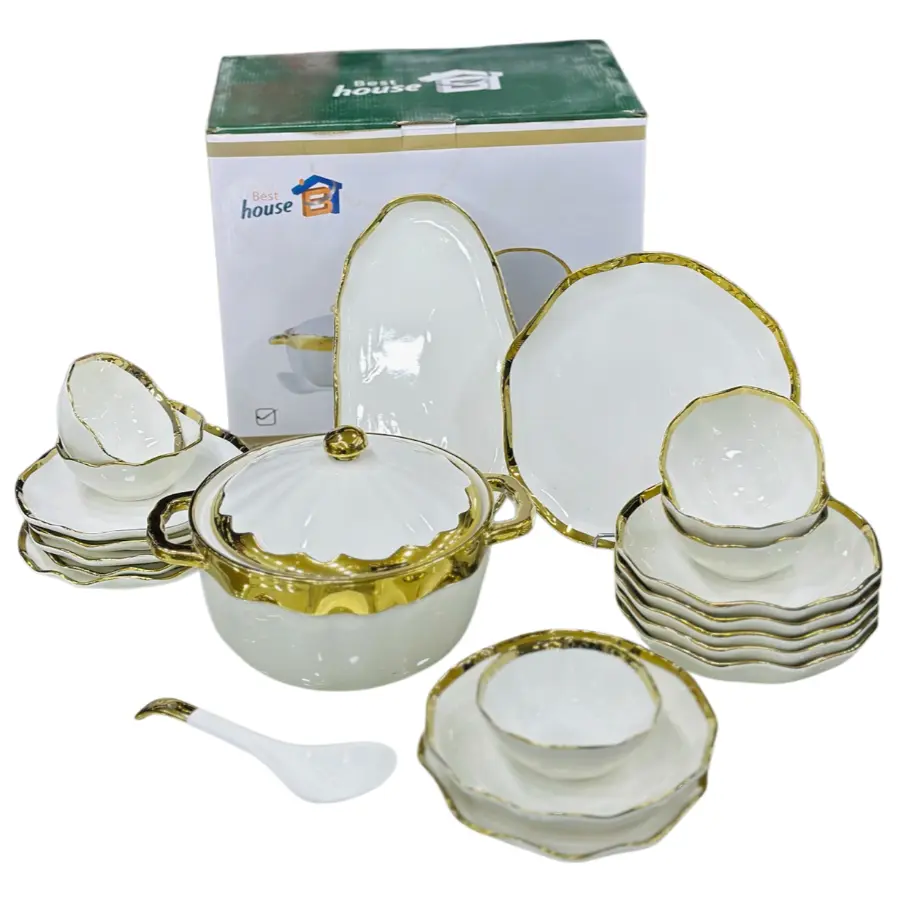 Service de Table Blanc & Doré – 23 Pièces