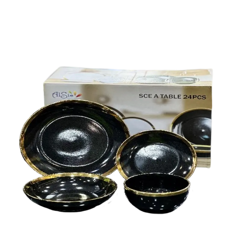Service de Table Luxe Noir & Doré – 24 Pièces