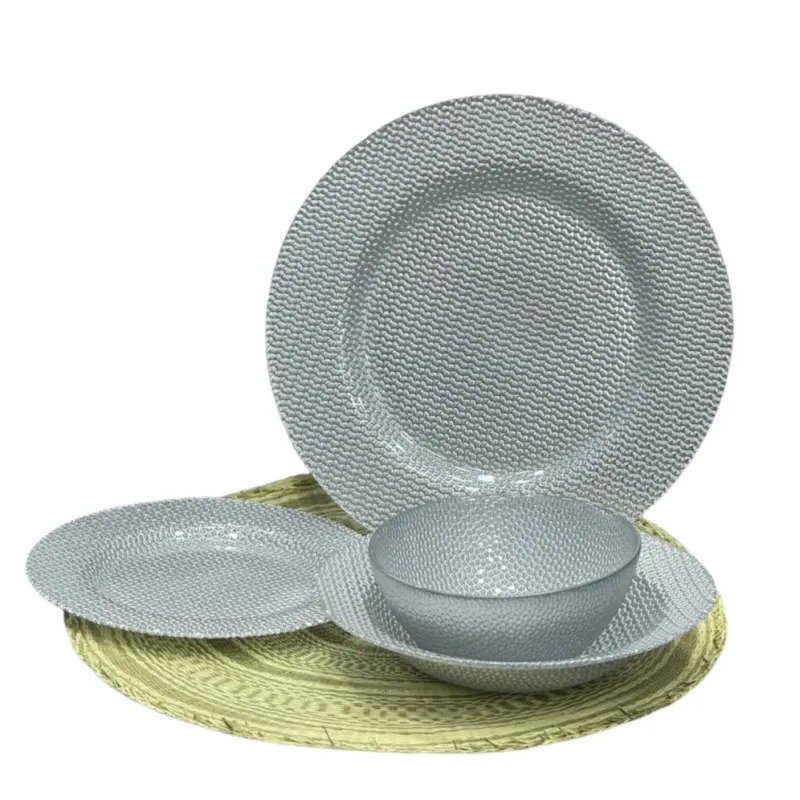 Service de Table Élégant Gris Texturé (24 Pièces)