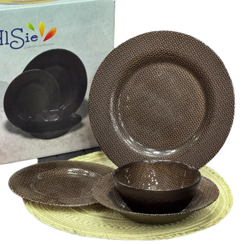 Service de Table Élégant Marron Texturé – 24 Pièces